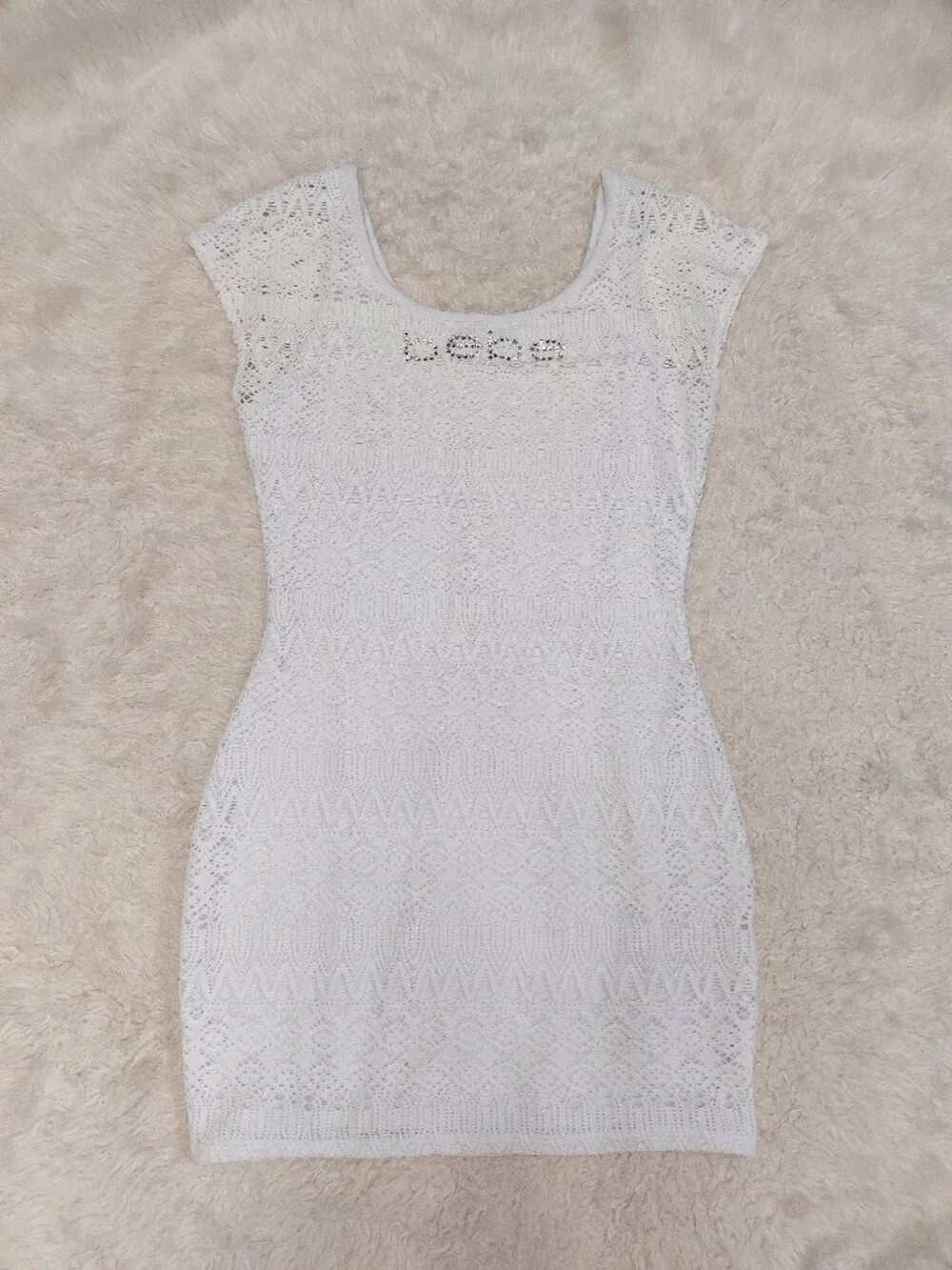 Bebe Women's Rhinestone Scoop Neck Lace Dress Size S - Picture 2 of 10